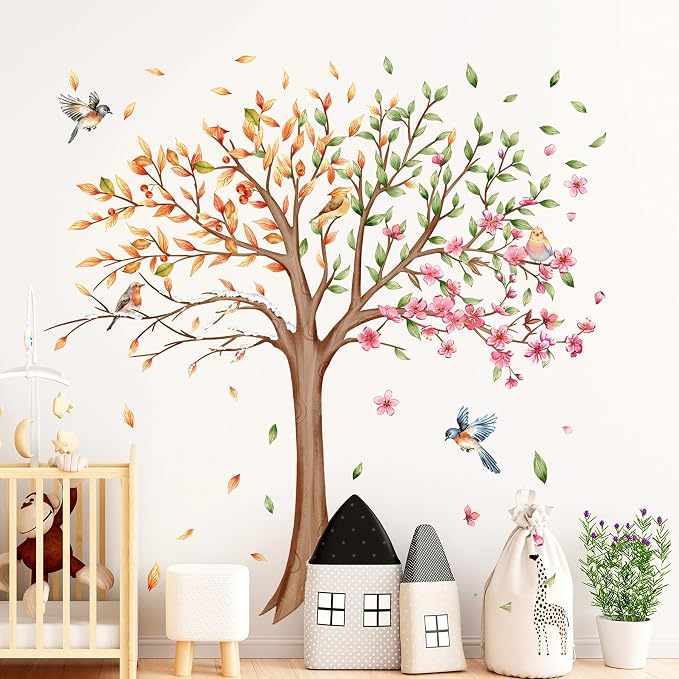 3 Sheets Large Tree Wall Decals Stickers Removable Floral Murals Peel and Stick Colorful Tree of Life Art Vinyl Living Room Decor with Flowers & Birds for Classroom Girls Bedroom Kids Nursery Office - Image 8