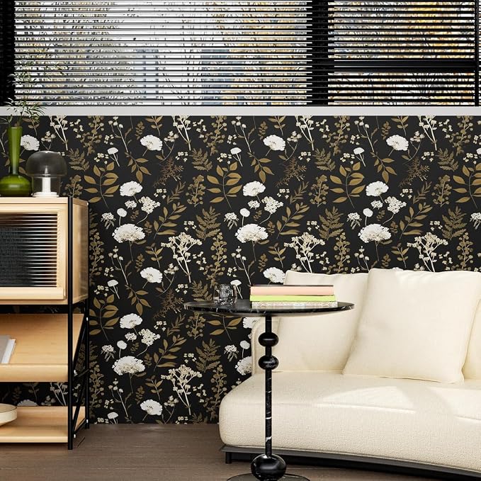 Laatse Vintage Dark Floral Leaf Peel and Stick Wallpaper 17.5"x393" | Self Adhesive/Removable/Waterproof/Thick Vinyl Contact Paper for Bathroom Bedroom Shelf Cabinet Drawer,Prepasted,Easy Peel - Image 2