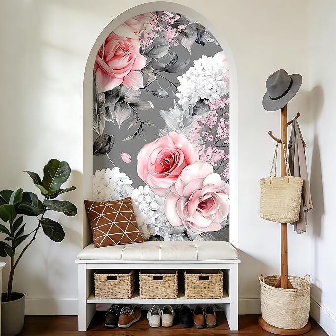 Arch Wall Decals Peel and Stick, Large Wall Stickers, Removable Home Decor Art Wallpaper for Bedroom Living Room 71'' × 31.7'' (Flower -E) - Image 3