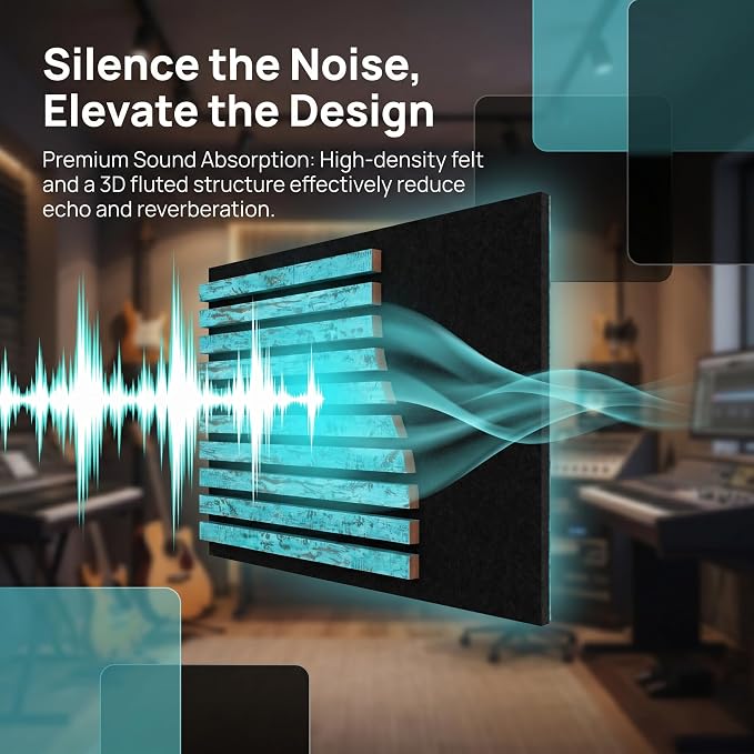 Wood Slat Acoustic Panels, 2 PCS 94.5"x12.6" (16.5ft²) 3D Wall Panels, Interior Wall Decor Noise Cancelling, 3D Fluted Sound Absorbing Panel for Office,Home,Theater,Studio (Turquoise) - Image 4
