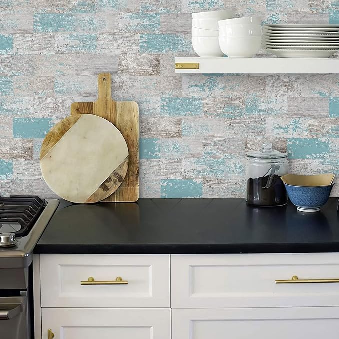 DEWOO Peel and Stick Wall Tile Kitchen Backsplash Self Adhesive 10 Sheet | PVC,Rustic,Faux,Vintage,Country,for Bathroom,Farmhouse,13.5" x 11.4" - Image 5