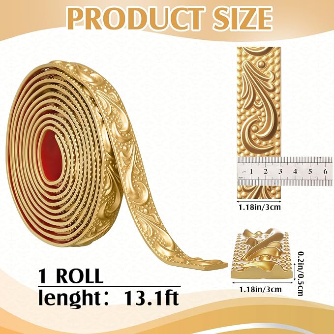 Champagne Gold Peel and Stick Crown Molding Trim, 13.1 ft X 1.2" - Image 3