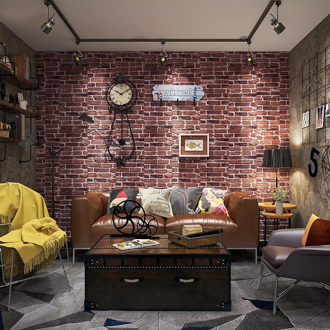 20PCS 3D Wall Panels Peel and Stick 3D Brick Wallpaper Peel and Stick Faux Stone Wall Panel Foam Brick Self-Adhesive Wallpaper (Red,20pcs) - Image 2