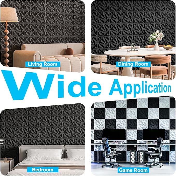 Art3d 33-Pack Accent 3D Textured Wall Panels, 11.8 x 11.8 in, Black | PVC, Decorative, Stain Proof, Wipeable, Trimmable, Ideal for Living Room, Bedroom, Office and TV Background Walls - Image 8