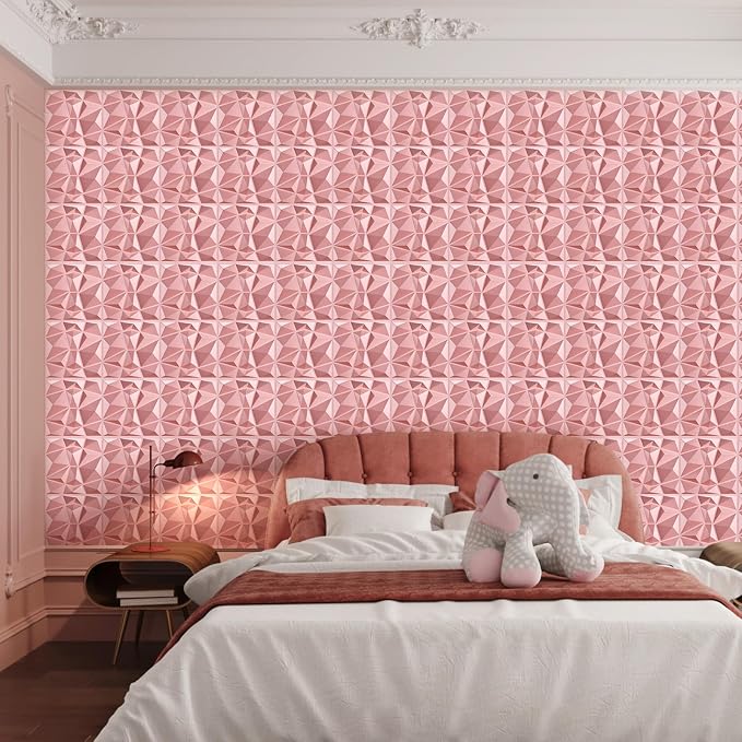 Heikki 30 Pack 3D Wall Panel for Interior Wall Décor, PVC Flower Textured Wall Panels for Living Room Bedroom Hotel Office, 11.8"x11.8", Double-Sided Tape (Pink-XLZ) - Image 7