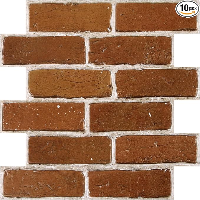 COMSTICKC 3D Peel and Stick Faux Brick Wall Panels for Quick DIY Wall Decor | Red Brown, 10 Pcs 11.8" x 11.8", Not Real Brick, Small Size, Lightweight Thin PVC Designed for Wall Makeover, Cover 9.7 sq ft by COMSTICKCDECOR