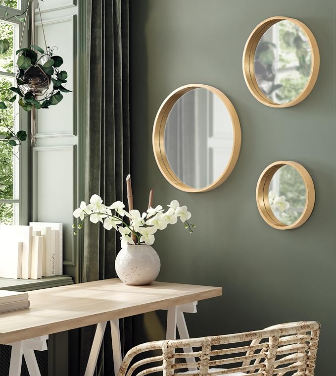 Kate and Laurel Travis Modern Round Wall Mirror Set; Set of 3; Varying Sizes; Gold; Decorative Three-Piece Circle Mirror Set for Use as Bathroom Mirror Decor or Gallery Wall Mirrors - Image 4