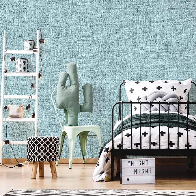 Teal Wallpaper Grasscloth Peel and Stick Wallpaper 17.7in x 118in | Faux Linen Vintage Wallpaper Textured Removable Wall Paper Grass Cloth Cabinets Bedroom for Cabinet Self Adhesive Vinyl - Image 8