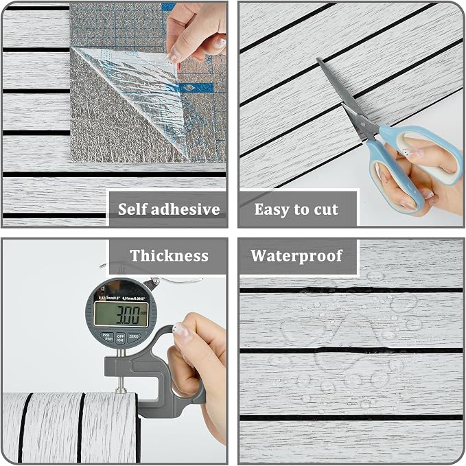 White/Grey Wood Panels for Wall Peel and Stick 3D Wood Slat Wall Panels 197"x 23.6" Self Adhesive Foam Wooden Walls Panel Removable Bcoustic Wooden Wallpaper for Bedroom Studio Bathroom - Image 4