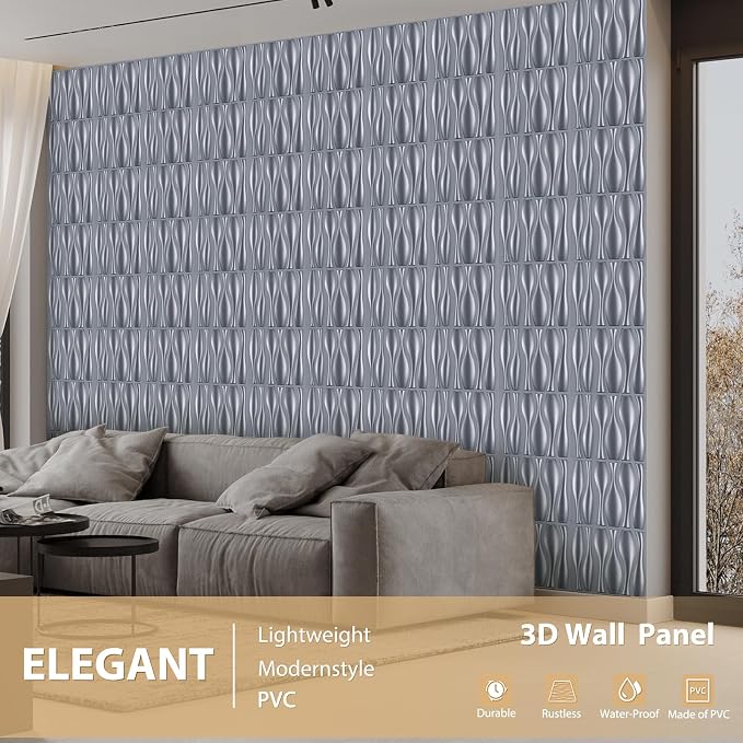 Heikki 30 Pack 3D Wall Panel for Interior Wall Décor, PVC Flower Textured Wall Panels for Living Room Bedroom Hotel Office, 11.8"x11.8", Double-Sided Tape (Gray-SP) - Image 2