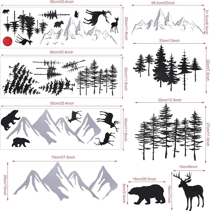 Outus 3 Sheets Mountain Forest Bear Wall Decals Stickers Pine Tree Wall Decals Trees Wall Stickers Deer Forest Decals for Kids Nursery Bedroom Living Room Decor,11.8 x 35.4 Inches - Image 3