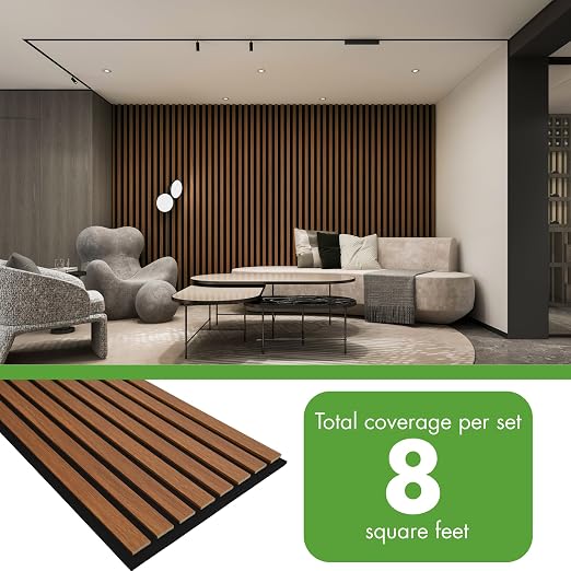 Art3d 4-Pack 12" x 24" Soundproof Wood Slat Panels, 8 sq.ft Acoustic Wall Panels, 3D Wall Panels with Wood Slat Design, Decorative Wood Wall Panel for Accent Walls-Walnut - Image 4