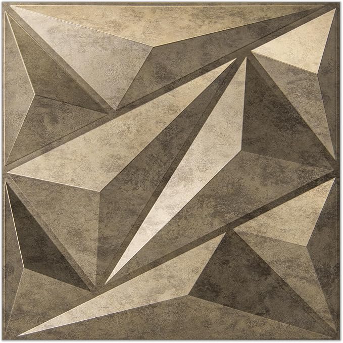 Art3dwallpanels 3D Wall Panels Diamond, PVC Antique Gold | 3D Raised Diamond Wall Tiles, Waterproof Fireproof, 12 Sheets Large Size Pack, Easy DIY Install for Bedroom Living Room Wall by Art3dwallpanels