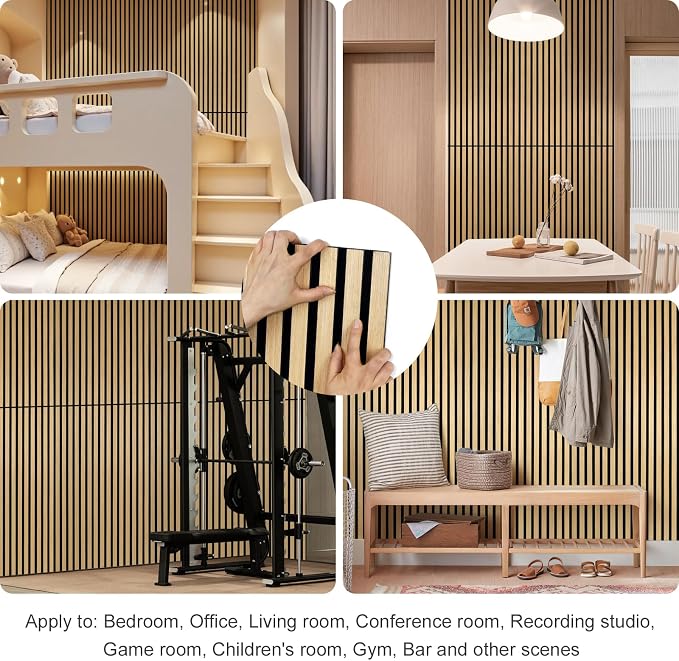 Wood Panels for Wall Acoustic Slat Wall Panels 4-Piece 47.2"×23.6" 3D Fluted Sound Absorbing Panel for Interior Wall Decor and Ceiling - Oak - Image 7
