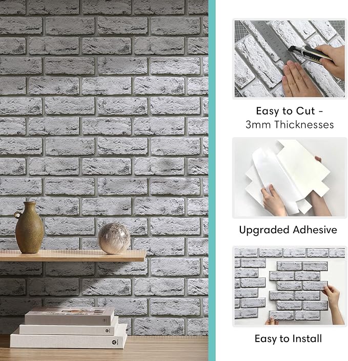 Commomy Faux Brick Wall Panels Peel and Stick Thin PVC 10 Pcs 11.8" x 11.8" | Small Size Thin PVC Quick Wall Covering Home Decor for Kitchen,Fireplace,Home Office (Covers 9.7 sq.ft) - Image 6