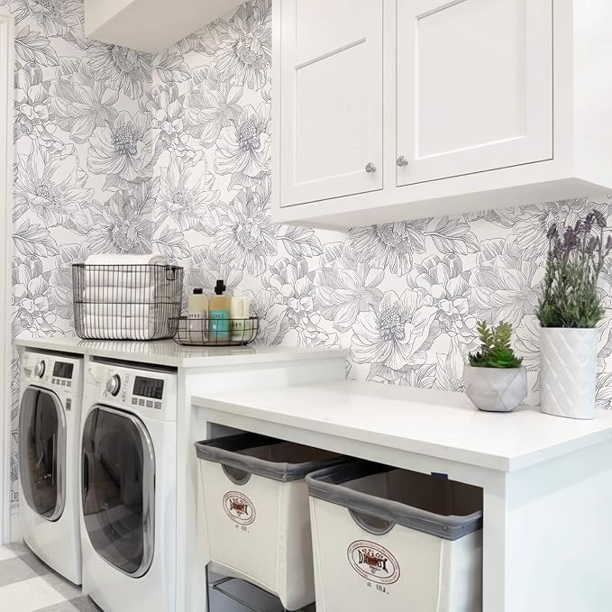 Ismoon Vintage Floral Wallpaper Peel and Stick Beige and Gray Contact Paper 17.3inx32.7ft Removable Self Adhesive Wall Paper for Bathroom Bedroom Cabinet Mural Wall Decor Vinyl Renter Friendly - Image 6