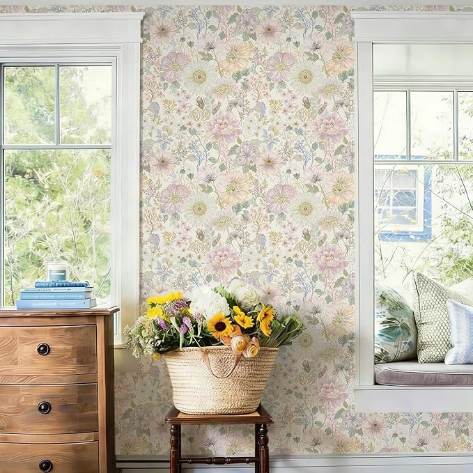 Dimoon Peel and Stick Wallpaper Floral Pink Contact Paper Cottage Wallpaper Modern Boho Farmhouse Removable Renter Friendly Waterproof Wall Paper for Cabinets Kitchen Botanical Vinyl 197" x 17.3" - Image 7