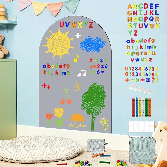 Arch Magnetic Wall Decal Magnet Board for Kids Playwall Peel and Stick Grey | Peel and stick, self adhesive, for toddler bedroom playroom homeschool decor, vinyl drawing learning, 79 magnet alphabet ABC - Image 7