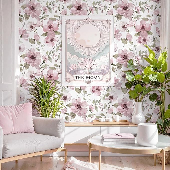 Ismoon 17.3''x393''Peel and Stick Wallpaper Boho Floral Contact Paper Pink Watercolor Flowers Leaf Wallpaper Removable Self-Adhesive Wall Paper for Bedroom Renter Friendly Vinyl - Image 2