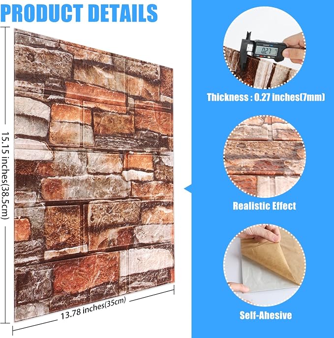 Peel and Stick 3D Foam Stone Wall Panels, Self Adhesive Wallpaper | 20Pcs Soft Flexible Kitchen Backsplash Peel and Stick (13.7 * 15.1in) Waterproof DIY Install Decorative Wall Panels - Image 3