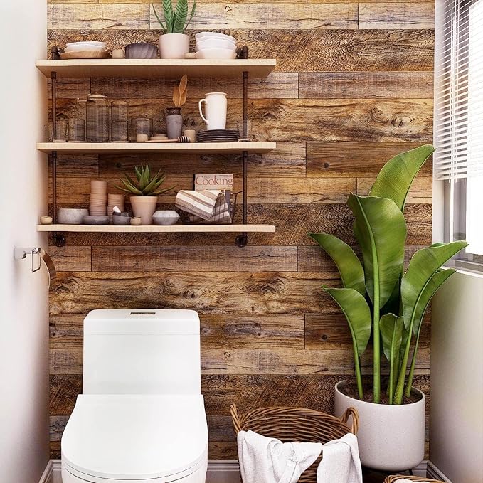 Yun-aeon Natural Wood-Brown Contact Paper Peel and Stick Wallpaper | 34.6"x 480"Self Adhesive Removable Vintage Faux Wood Wall Paper Plank Shelf Home Decoration Kitchen Counter Cover - Image 5