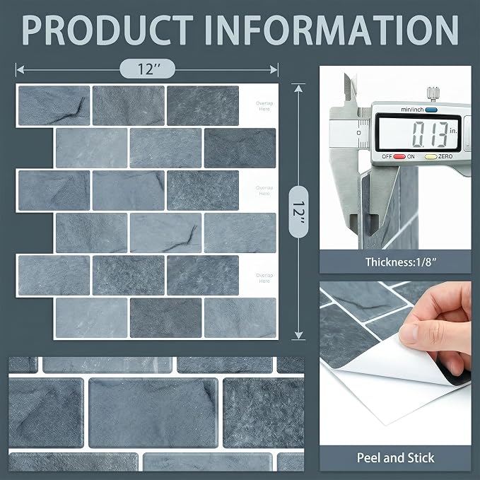 Arttown Peel and Stick 3D Wall Backsplash, 10-Sheet, 12" × 12" Marble Grey | Subway Tiles Self Adhesive Thicker Design Wall Tile Panel Wallpaper for Bathroom Balcony Kitchen Rental Housing - Image 3