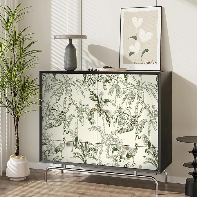 Heroad Boho Jungle Peel and Stick Wallpaper Beige and Green Contact Paper 17.3"x196" Animal Wall Paper Removable Self Adhesive Leopard Wallpaper for Cabinets Waterproof Bathroom Vinyl Roll - Image 3