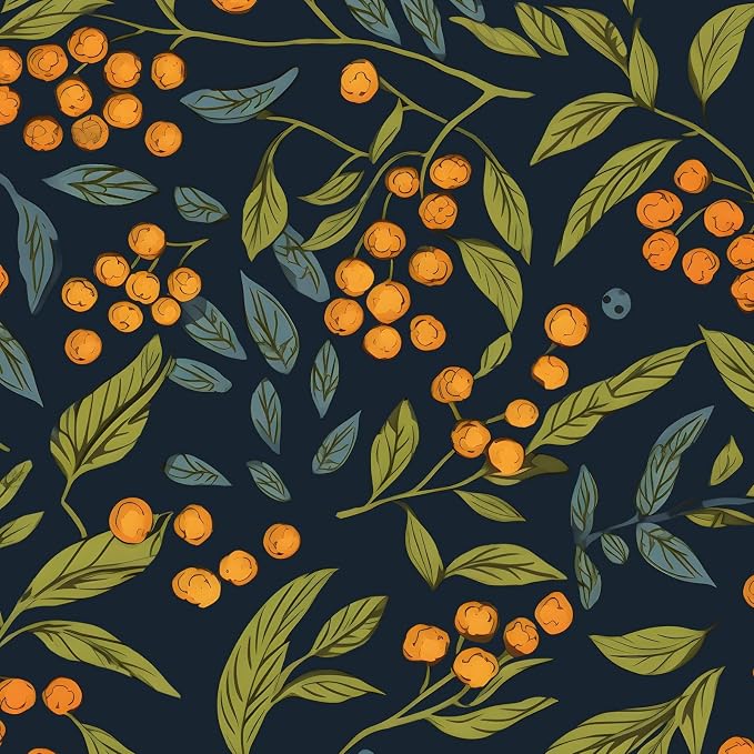 BOKEBEVE Leaf Floral Wallpaper Peel n Stick Boho Blue Orange 17.5 x 118In | Removable Self Adhesive Renter Friendly Vintage Floral Wall Paper for Bedroom Bathroom Living Room Feature Accent Wall by BOKEBEVE