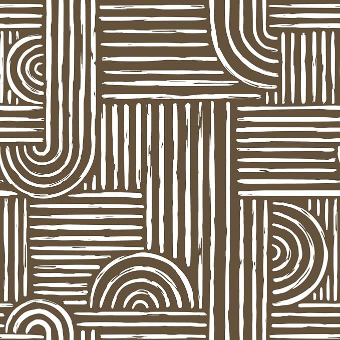 Livelynine Brown Geometric Wallpaper Peel and Stick Bold Abstract Wallpaper Living Room Accent Wall Paper Removable Minimalist Mid Century Modern Contact Paper for Cabinets Self Adhesive 17.5x78.8 by Livelynine