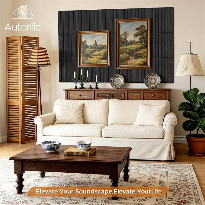 Acoustic Wall Panels, 12 Pack 11.8”x15.7”x0.35”,Rustic Walnut | Simulated PVC Wood Grain Finish,Self Adhesive Wall Panels,100% Polyester Fiber Noise Canceling Panels,Sound Proofing Panels - Image 5