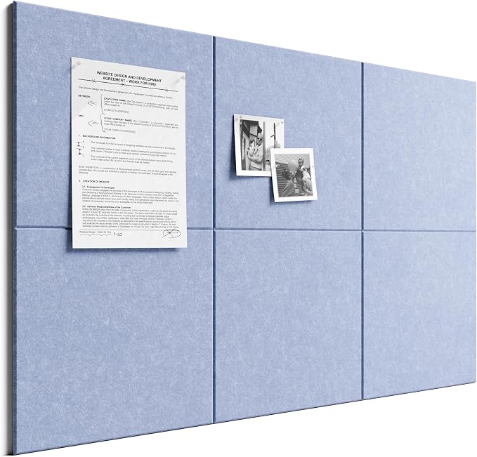 Bumusty 36"x 24" Large Felt Bulletin Board Tiles, Soft Periwinkle | 6-Pack Cork Board Alternative, Wall Decor, 30 Pushpins, 30 Adhesive Tabs, Vision Board, Office, Classroom, Home, Dorm by BUMUSTY