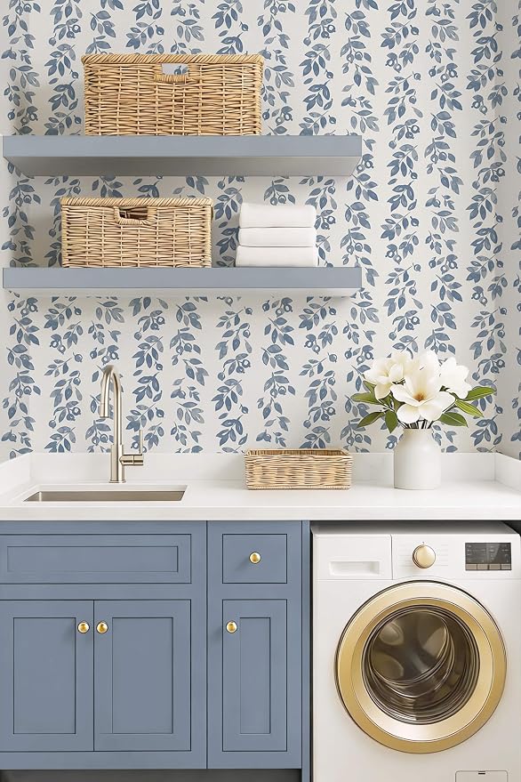 Heroad 17.3''x196'' Blue Wallpaper Vintage Peel and Stick Wallpaper Leaf Contact Paper Cottage Core Wall Paper Self Adhesive Removable Wallpaper for Bathroom Bedroom Kitchen Watercolor Decor Vinyl - Image 7
