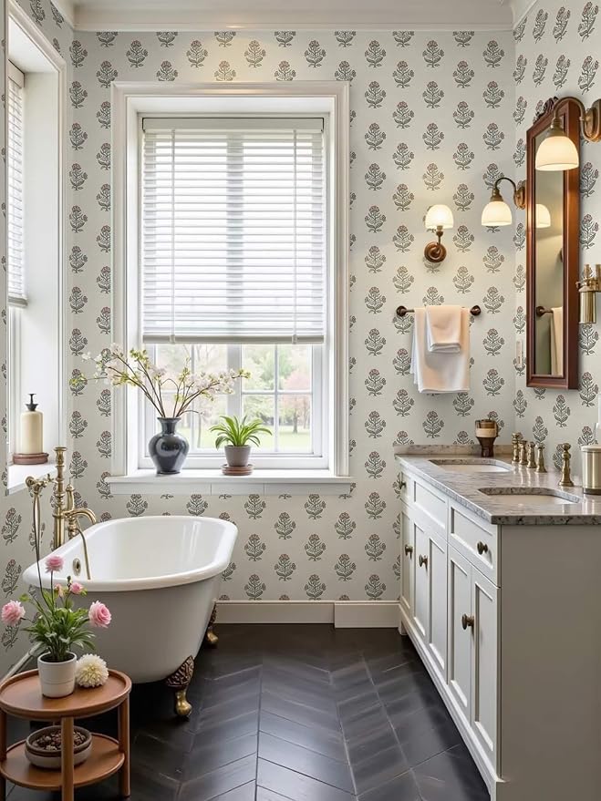 Heroad Pink Floral Wallpaper Cottage Peel and Stick Wallpaper 17.3''x196'' Faux Linen Texture Contact Paper for Cabinets Removable Self-Adhesive Wall Paper for Bedroom Kitchen Renter Friendly Vinyl - Image 4