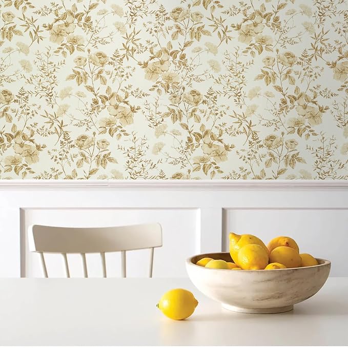 Erfoni Boho Floral Peel and Stick Wallpaper Floral Leaf Contact Paper DIY | 16.9" x394" Yellow Brown Flower Self Adhesive Wallpaper Removable Decoration Wallpaper for Accent Walls Covering - Image 2