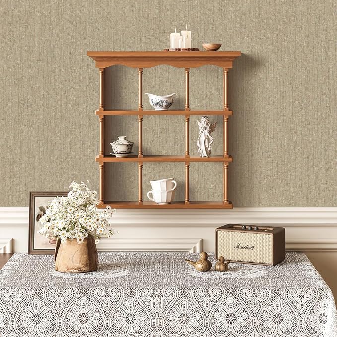 Grasscloth Peel and Stick Wallpaper Beige Brown Vinyl 16in x 197in | Faux Linen Vintage Wallpaper Textured Removable Wall Paper Grass Cloth Cabinets Bedroom for Cabinet Self Adhesive Vinyl - Image 6