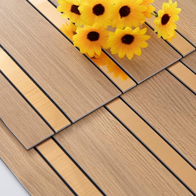 Haimin 3D Wall Panels Wood Grain Slat, 10Pcs 23.6"x11.6" Peel and Stick Self-Adhesive Textured Paneling, Easy DIY Light Luxury Decor for Bedroom Living Room Home (Light Oak with Gold) - Image 7