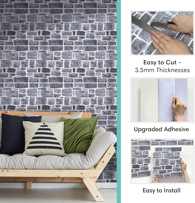 Commomy Faux Stone Peel and Stick 3D Wall Panels 10 Pcs 11.8" x 11.8" | Ultralight Thin PVC Printable Faux Rock Wall Covering Decorative Tiles for Living Room,Fireplace(Covers 9.7 sq.ft) - Image 5