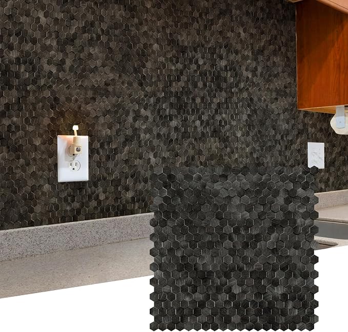 STICKGOO Peel and Stick Backsplash Tiles, Stick on Mosaic Self Adhesive Tiles, 3D Hexagon Backsplash for Kitchen Bathroom Fireplace Vanity (8PCS, Gunmetal Gray) - Image 2