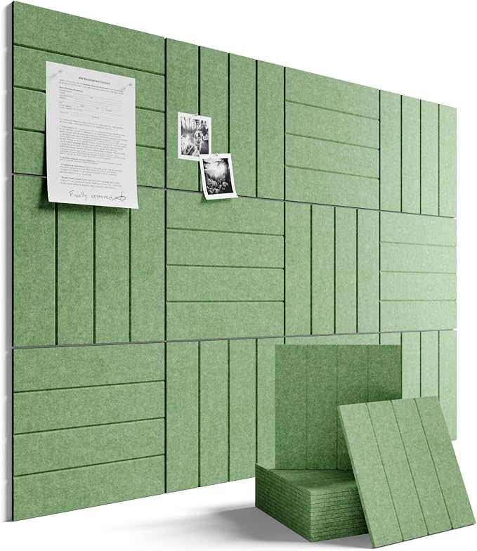 Fluxynara 48" x 36" Large Felt Bulletin Board, Moss Green | 12 Pack Cork Board Alternative with 60 Safe Adhesive Tabs, Felt Pin Boards for Wall Decor, Home, Office, Classroom, Dorm by FLUXYNARA