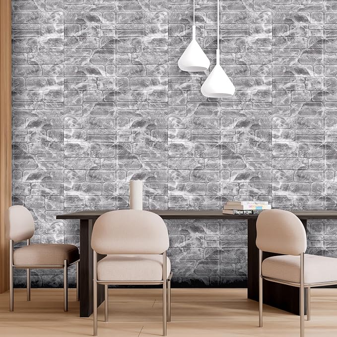 YU LI 3DH 3D Wall Panels Peel and Stick Faux Stone Wall Panel White 20-Pack Faux Brick Self-Adhesive Wallpaper 3D Foam Brick Wallpaper - Image 2