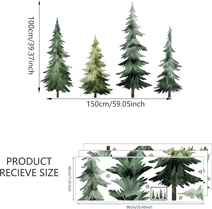 Large Pine Trees Wall Decal, Peel and Stick Nursery Forest Decals Mural, Wilderness Wall Art Stickers for Kids, Boys and Girls Room, Bedroom & Toddler Room Decor (Woodland Trees Wall Decal 68) - Image 2