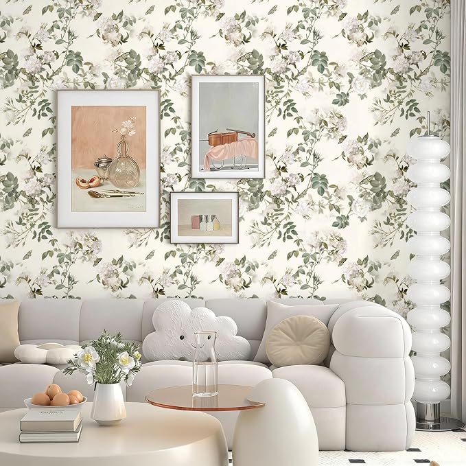 Wudnaye Green Floral Peel and Stick Wallpaper Vintage Flower 16.9"×393" | Botanical Peel and Stick Wallpaper Green Beige Rose Self Adhesive Removable Contact Paper Waterproof for Kitchen Bathroom - Image 8
