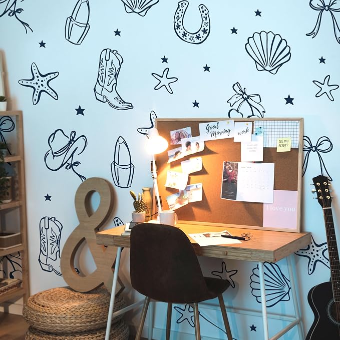 Seaside Cowgirl Wall Decals, Peel and Stick Under the Sea Coastal Cowgirl Mural, Western Beach Wall Stickers for Kids, Boys and Girls Room & Nursery Decor (Dark Blue Cowgirl Bow Wall Decals) - Image 7