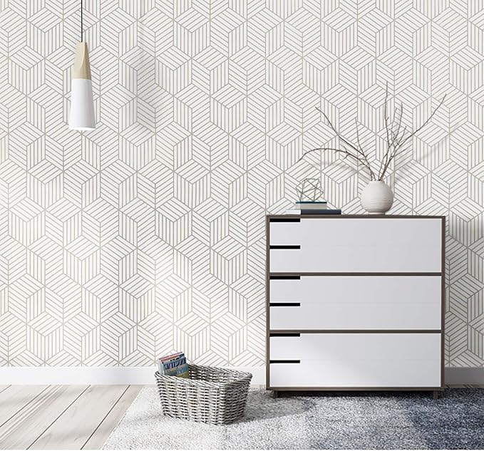 MelunMer White and Silver Peel and Stick Wallpaper Modern 17.7”×393” | Sliver Stripe Wallpaper Self Adhesive Removable Wallpaper Geometric Pattern Hexagon Wallpaper Shelf Drawer Liner Vinyl Film - Image 7