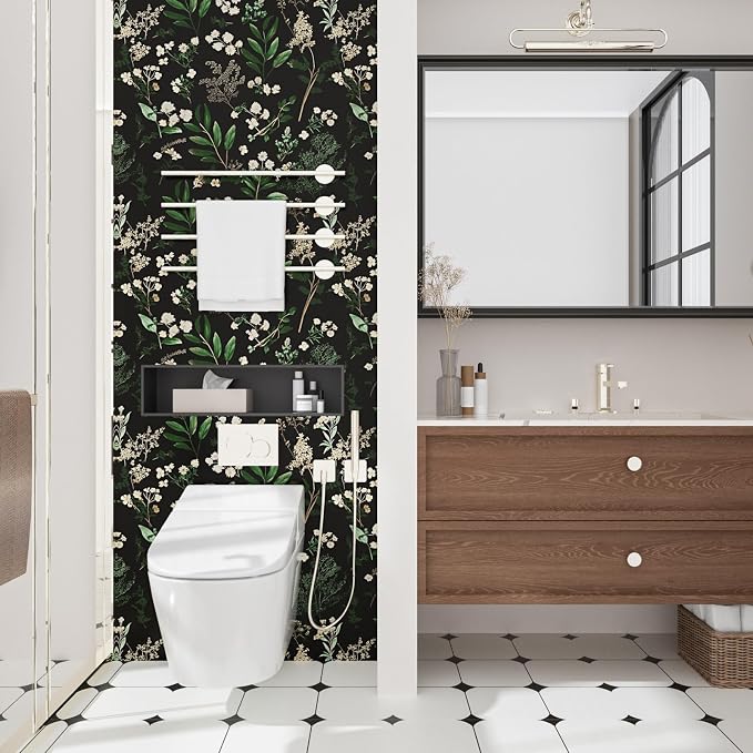 Laatse Vintage Dark Green Floral Leaf Peel and Stick Wallpaper 17.5"x393" | Self Adhesive/Removable/Waterproof/Thick Vinyl Contact Paper for Bathroom Bedroom Shelf Cabinet Drawer,Prepasted,Easy Peel - Image 6