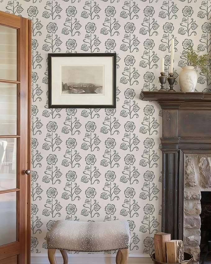 Dimoon Vintage Peel and Stick Wallpaper Beige Taupe Floral Contact Paper 17.3''x394'' Retro Cottage Wallpaper Boho Removable Renter Friendly Embossed Wall Paper for Bathroom Bedroom Decor Vinyl - Image 2