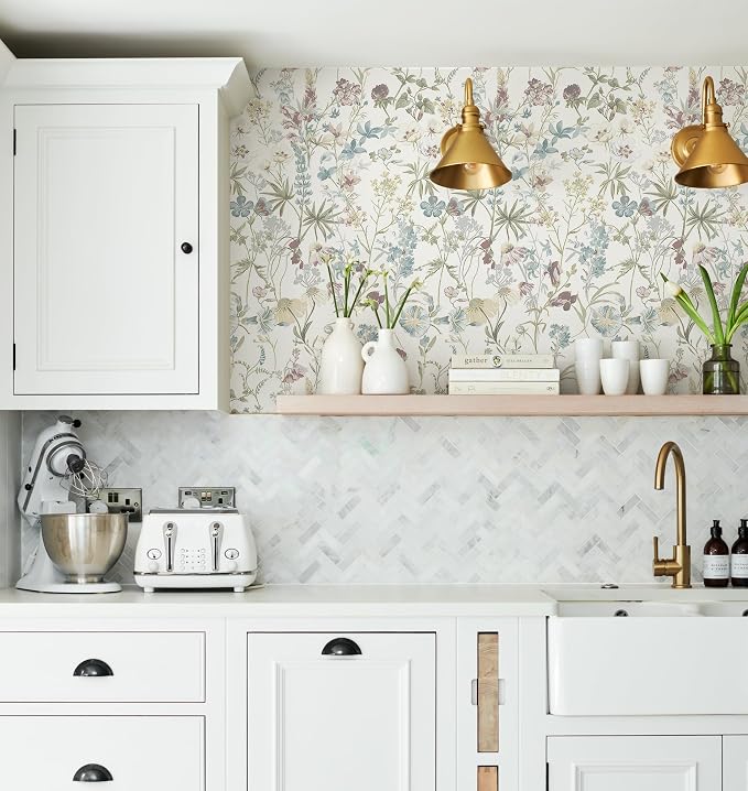 Blue Floral Peel and Stick Wallpaper Boho Leaf Self Adhesive Wallpaper | 16.9" x118" DIY Removable Contact Paper Botanical Flower Leaf Wall Paper Decoration for Bedroom Wall Cabinets Waterproof - Image 6
