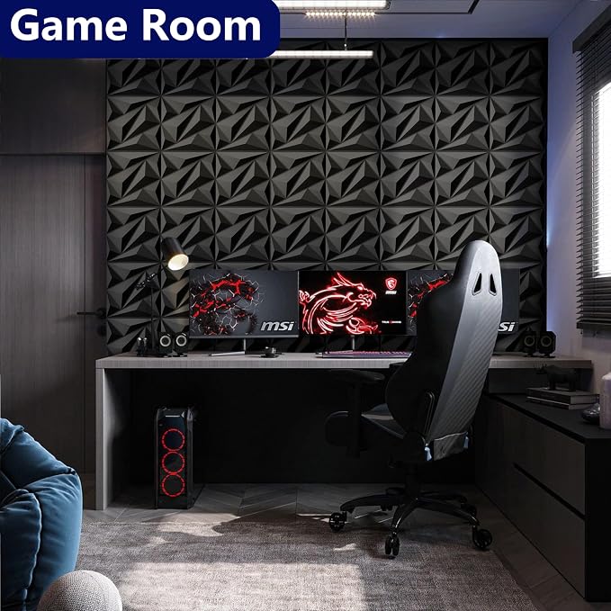 3D Wall Panels Black PVC Wall Panels for Interior Decor 12"x12" | 3D Black Wall Panels for Living Room, Bedroom, Gaming Room Decor, Lobby Office Accent Walls, 10 Pack Covers 10.Sq.Ft. - Image 8