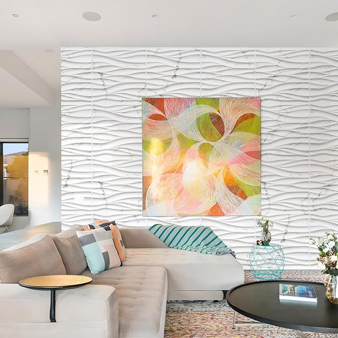 STICKGOO Wave 3D Wall Panels, White Marble, 19.7" x 19.7" | PVC Accent Wall Panels for Interior Wall Decor, Living Room, Lobby Bedroom Office, Pack of 12 - Image 7