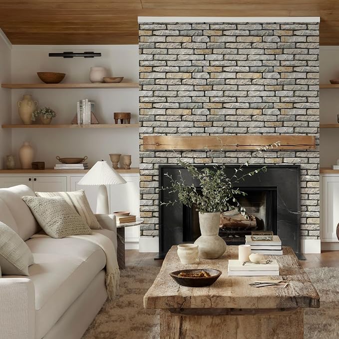 Commomy Peel and Stick Faux Stone 3D Wall Panels 12 pcs of 22.8" x 11.8" | Thin & UrltraLight PVC Printable Brick Wall Panels for Bedroom,Living Room,TV Background (Covers 22.48 sq.ft) - Image 7